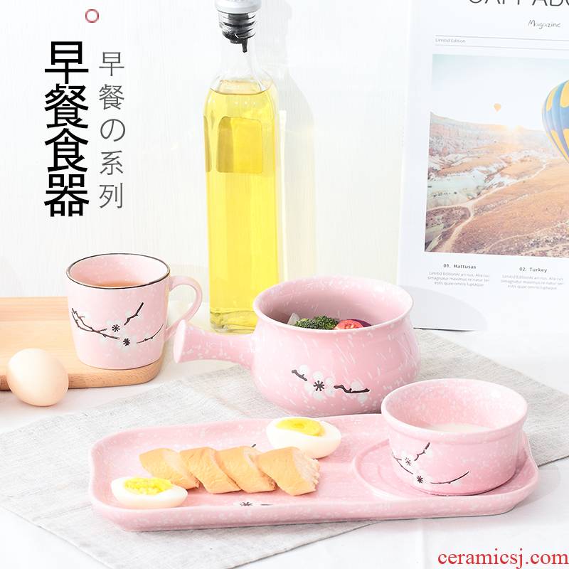 Fu kang resistant ceramic dishes suit snow breakfast dishes creative bowl dish dish, lovely tableware mercifully rainbow such as bowl bowl from the handle