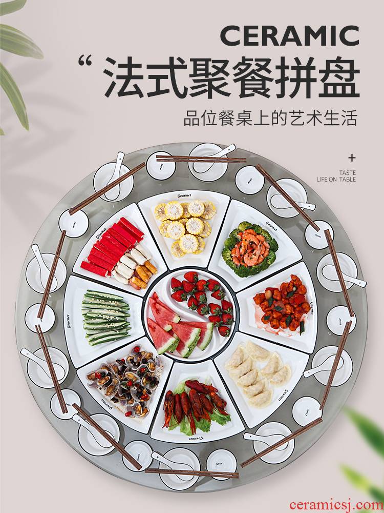 Creative web celebrity 0 household reunion round table dishes suit the ceramic disk platter spell dish bowl chopsticks combination