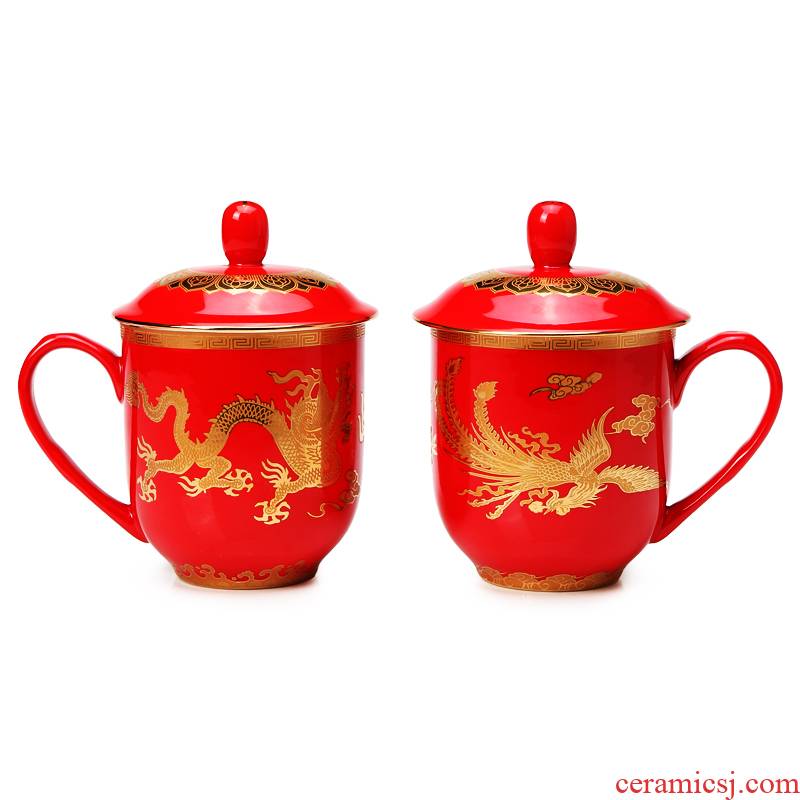 Liling red porcelain cup longfeng cup picking creative gifts ceramic cup tea set large the CPU 's wedding
