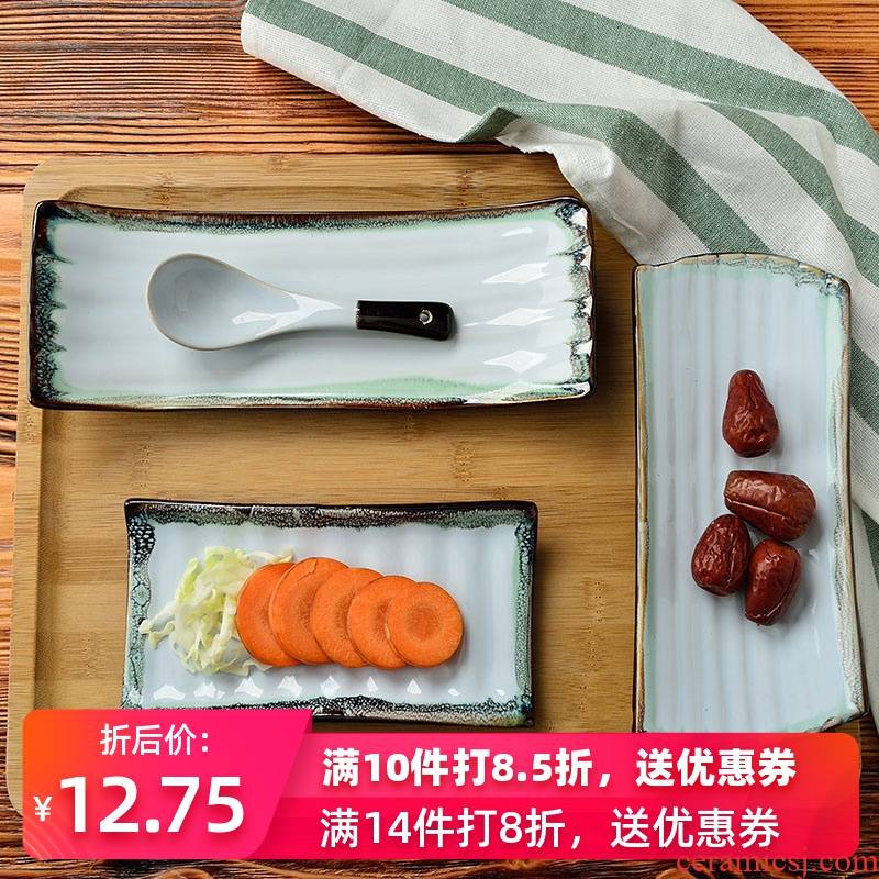 Three ceramic Japanese sushi creative snack dish fish dish steak dinner plate tableware custom rectangular plate characteristics