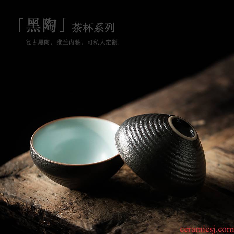 ShangYan retro black pottery teacup perfectly playable cup small ceramic bowl kung fu tea sample tea cup single CPU contracted master CPU