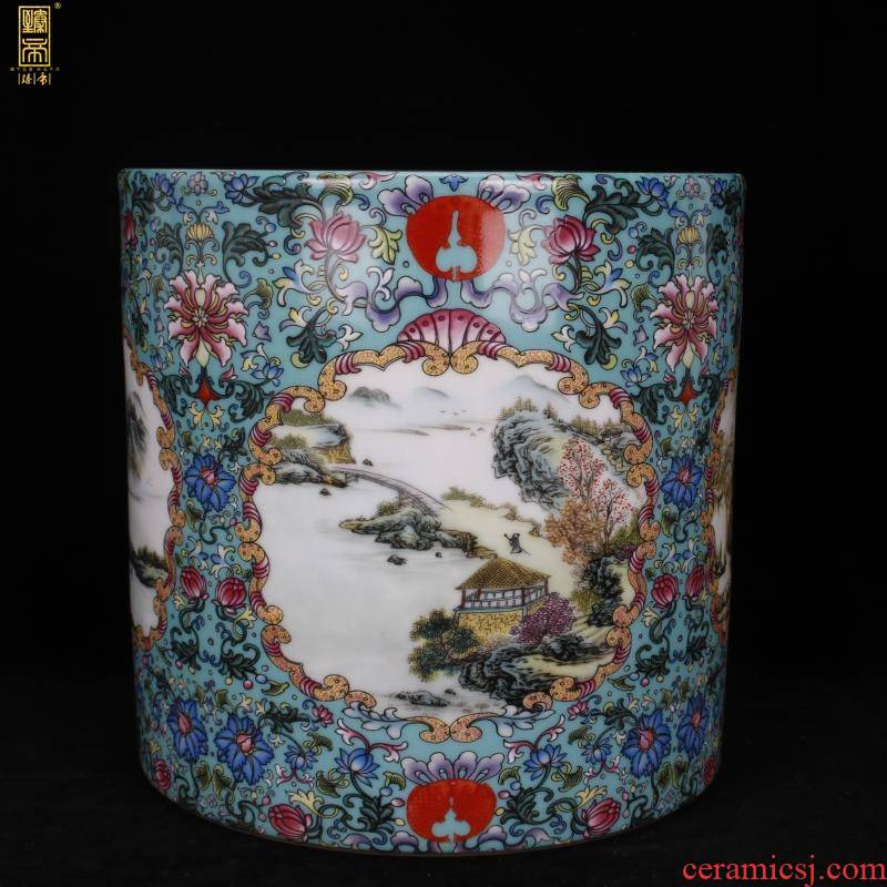 Archaize of jingdezhen porcelain scenery colored enamel big brush pot "four desk pen sea Chinese style household company office furnishing articles