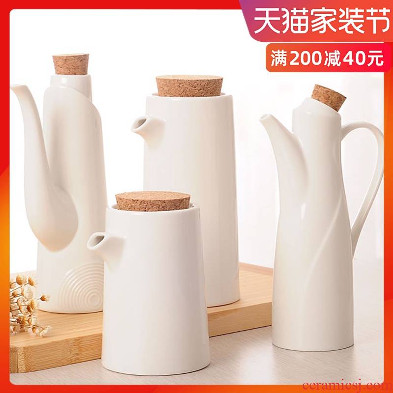 Contracted white sauce pot of ceramic kitchen soy sauce pot of vinegar bottle capped seasoning sauce pot set bottle type