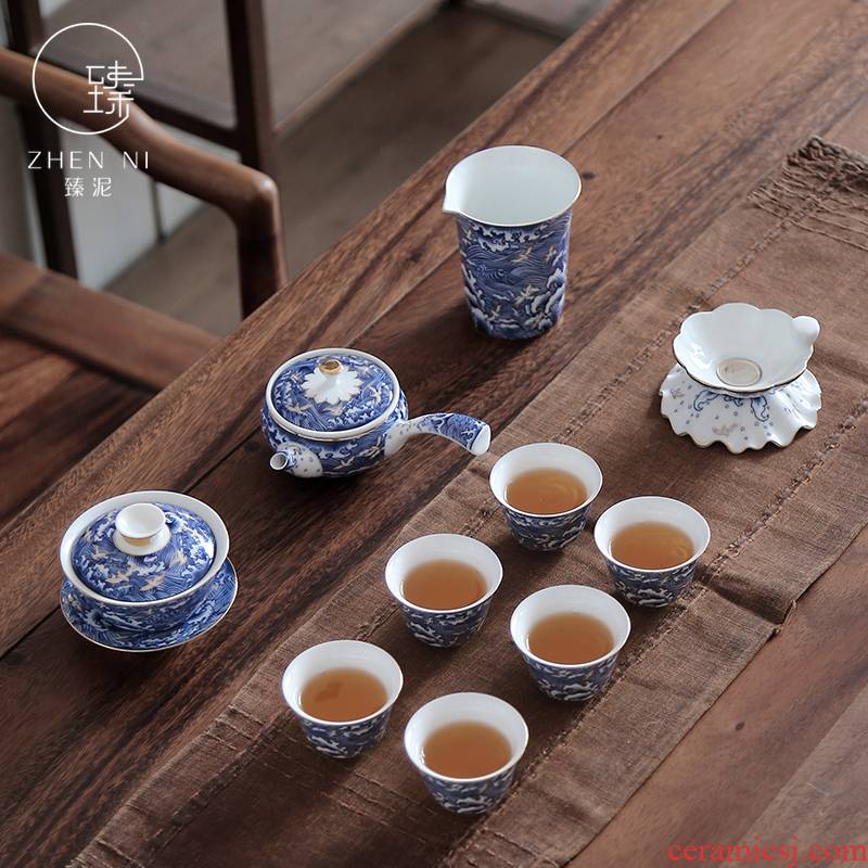 "Kung fu tea set jingdezhen porcelain enamel manual mud home the whole set of tureen teapot teacup