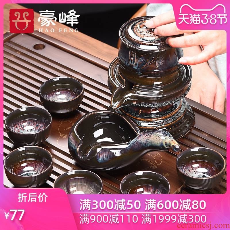 HaoFeng purple sand tea set suits for domestic half automatic stone mill lazy kung fu tea tea caddy fixings tea cup