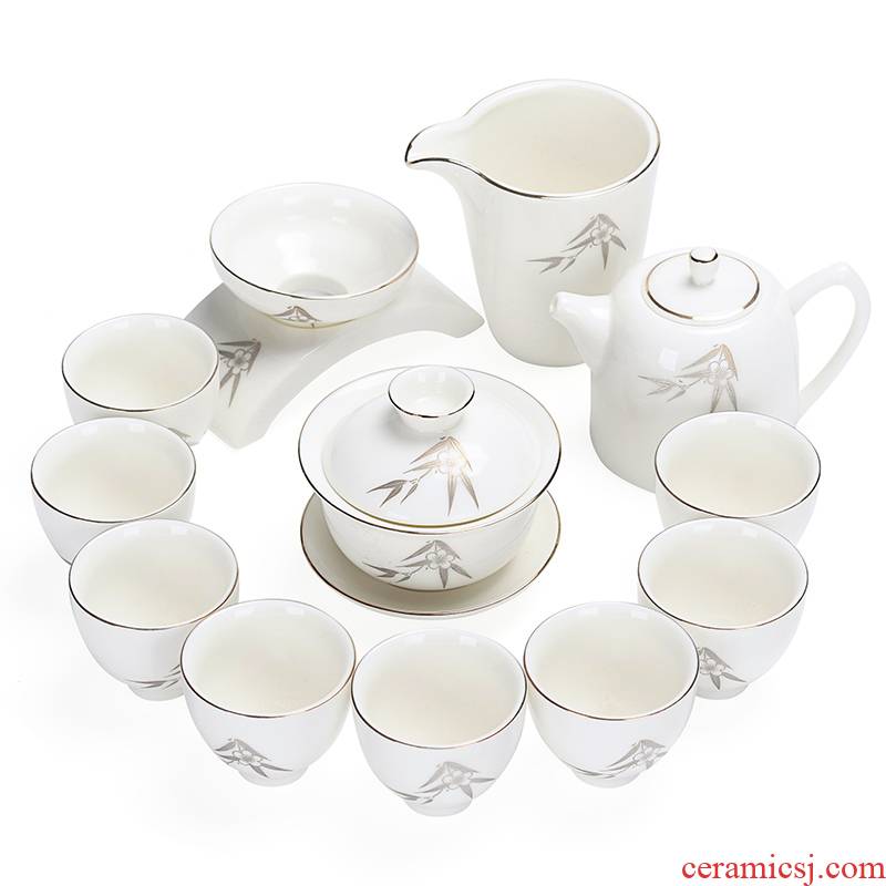 Really sheng jade suet white porcelain tea set household contracted office make tea ultimately responds tea pot, ceramic cup gift