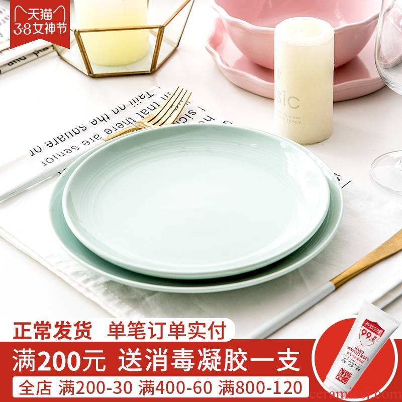 Jian Lin, creative, Korean household ceramics tableware flat beef steak plate of pasta dish plates and jade