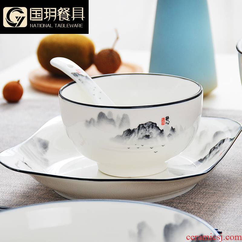 Tangshan ceramic tableware suit household eat rice bowl dish suit combines Chinese porcelain rainbow such as bowl glair dishes suit