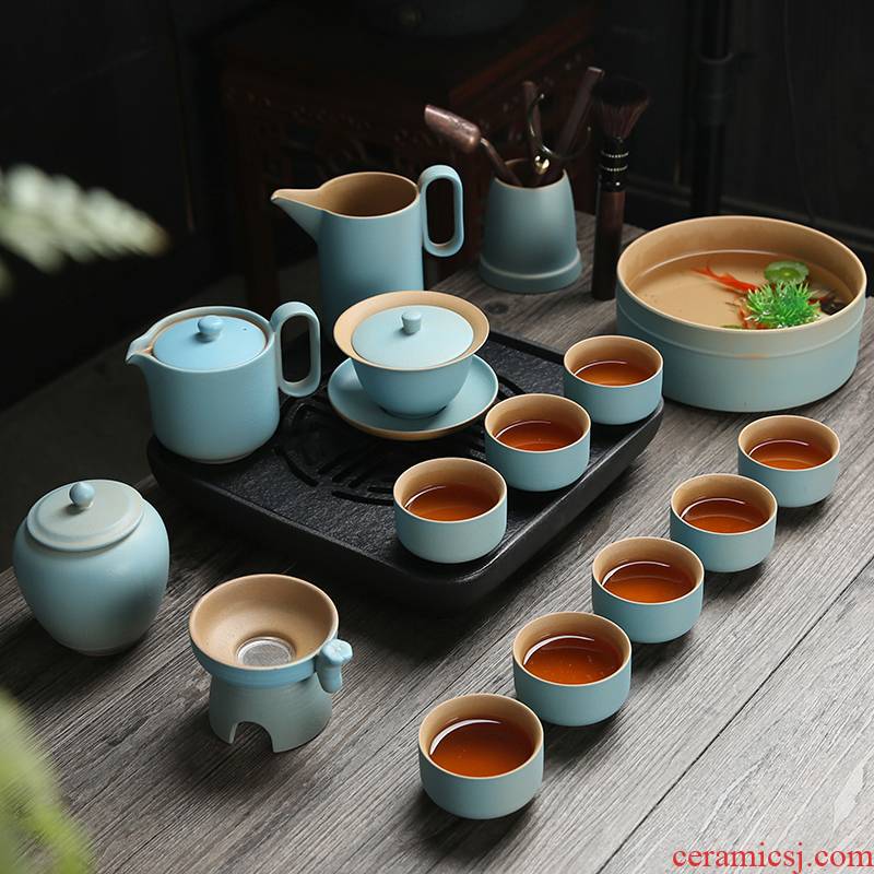 Coarse pottery kung fu tea set ceramic teapot teacup tea ware household contracted Japanese small tea table of a complete set of the sitting room