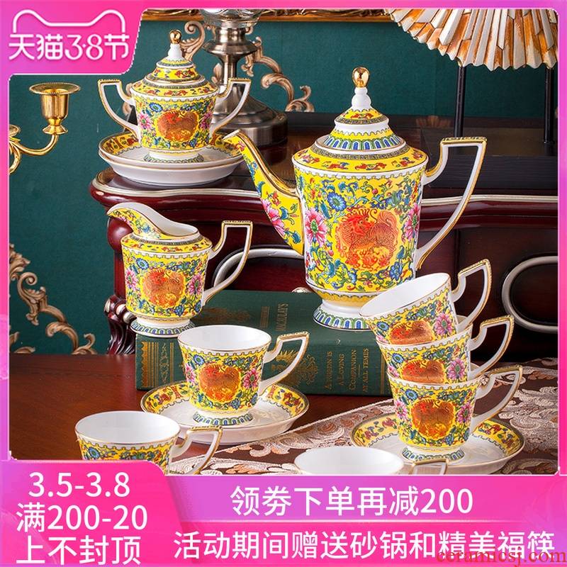 Classical key-2 luxury European - style colored enamel ipads porcelain coffee cup with Chinese style living room home in the afternoon tea set gift boxes