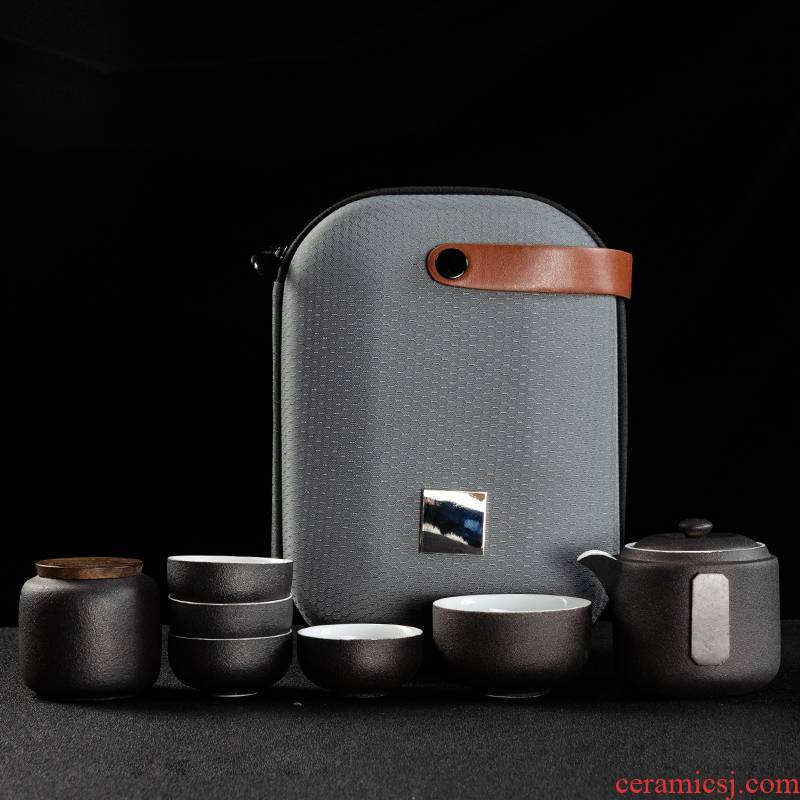 NiuRen is suing travel tea set suit portable bag, black pottery crack cup with the teapot tea cup custom logo