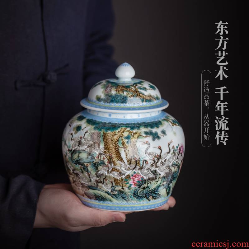 Jingdezhen ceramic all hand - made seiko best crane graph caddy fixings Chinese style household furnishing articles collection process tea storehouse