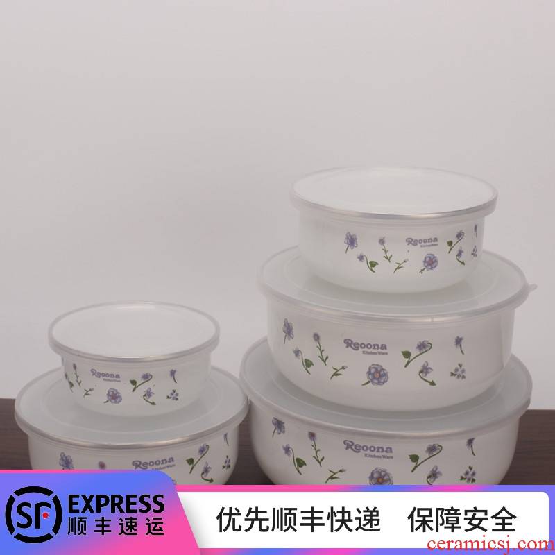 Enamel with freight insurance 】 【 bowl with cover rainbow such as bowl bowl old Enamel preservation bowl bowl of salad bowl seal box
