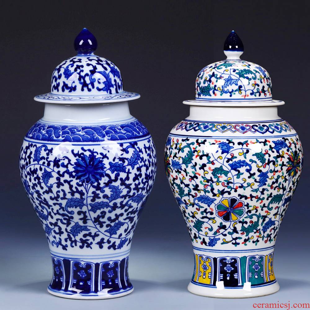 Jingdezhen blue and white porcelain vase in the sitting room porch decoration rich ancient frame furnishing articles general household archaize as cans ceramic vase