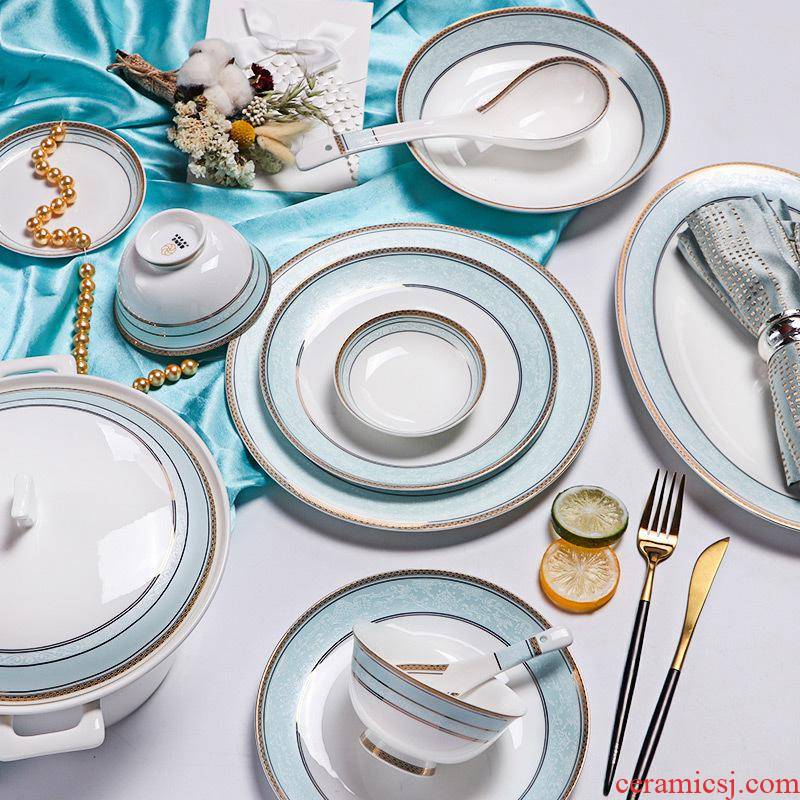 Ipads China tableware dishes suit household portfolio European - style jingdezhen ceramic bowl chopsticks contracted Chinese jade plate