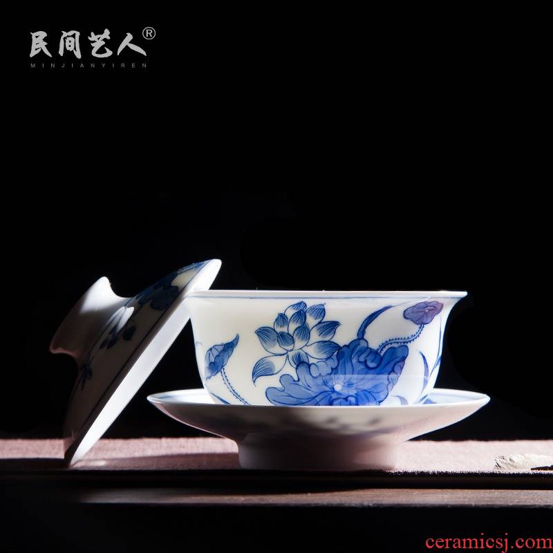 Jingdezhen ceramic hand - made tureen white porcelain cups to use tea bowl hand blue three finger bowl to bowl