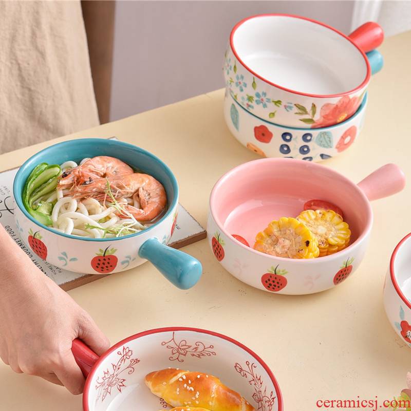 Ceramic bowl household contracted character single handle cutlery handle bowl bowl individual creative hand - made under glaze color small jobs