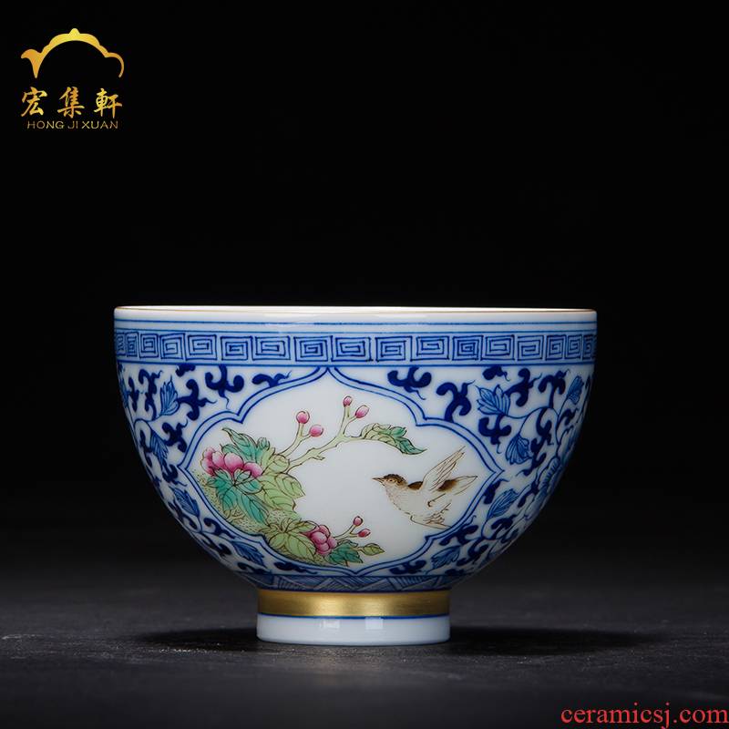 Jingdezhen tea cups ceramic checking blue and white porcelain enamel paint small cups master cup single cup perfectly playable cup