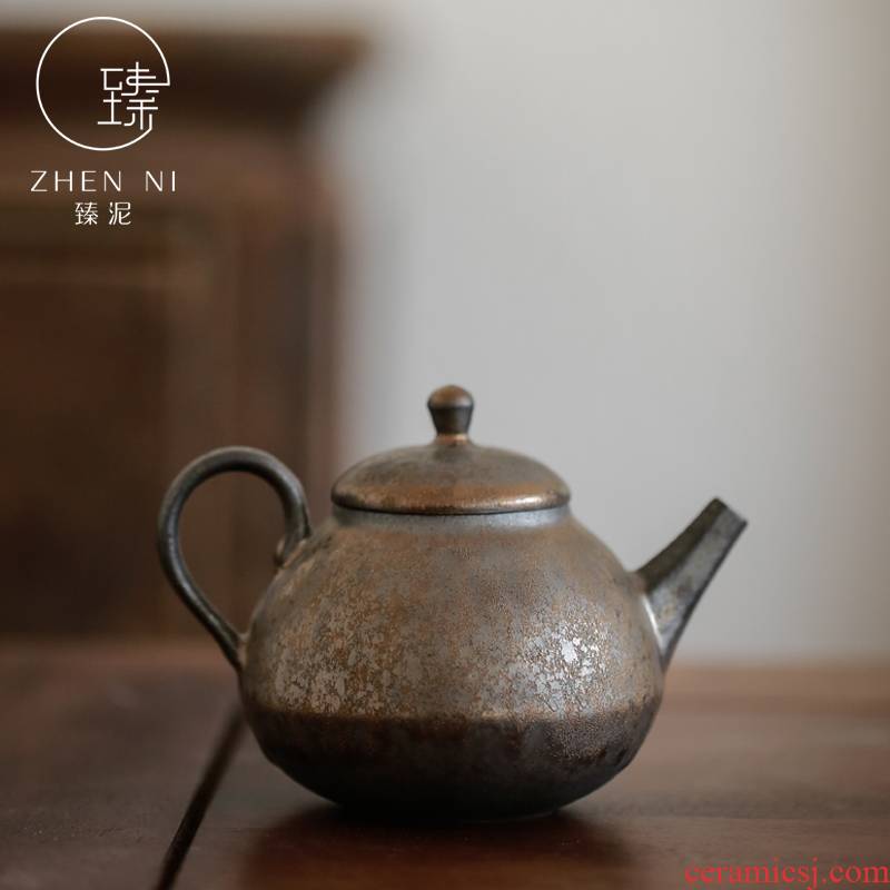 By pure manual mud teapot Japanese kung fu tea set gold rust glaze ceramic household filter tea kettle