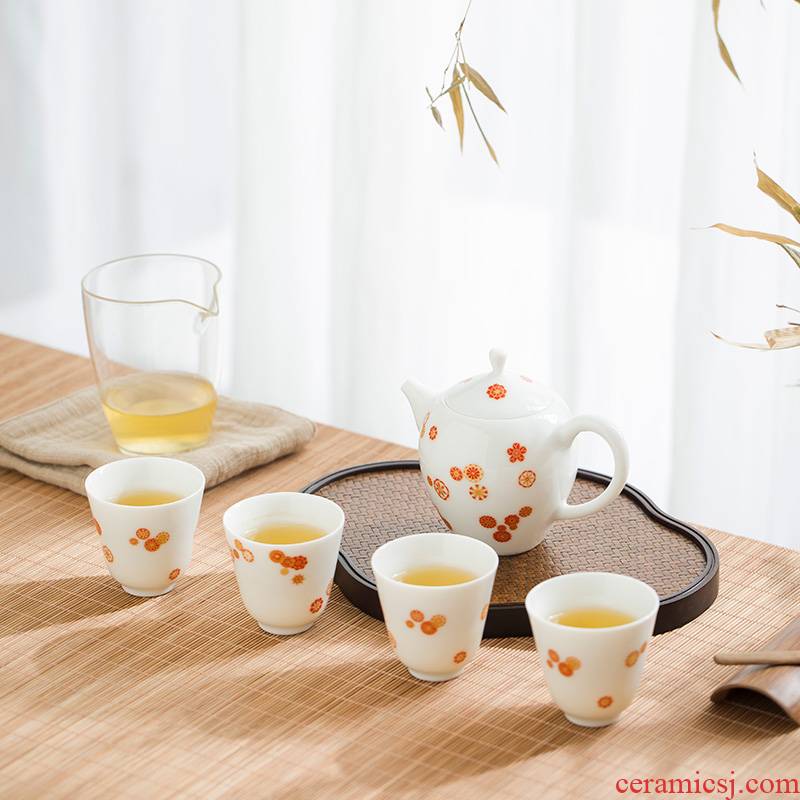 JingLan hand - made ball kung fu tea set of household ceramic package tea set tea service of a complete set of teapot teacup