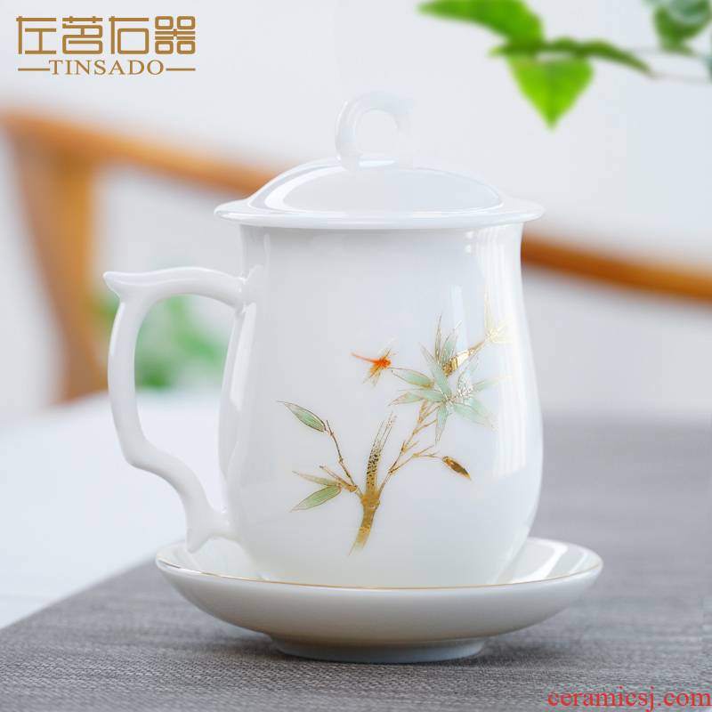 Mark cup jade porcelain three - piece paint glass Japanese ceramic cup with cover glass cup retro contracted office