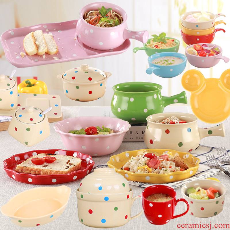 Wave point ceramic tableware free combination home dishes suit salad bowl of breakfast cereal bowl of baking food plates