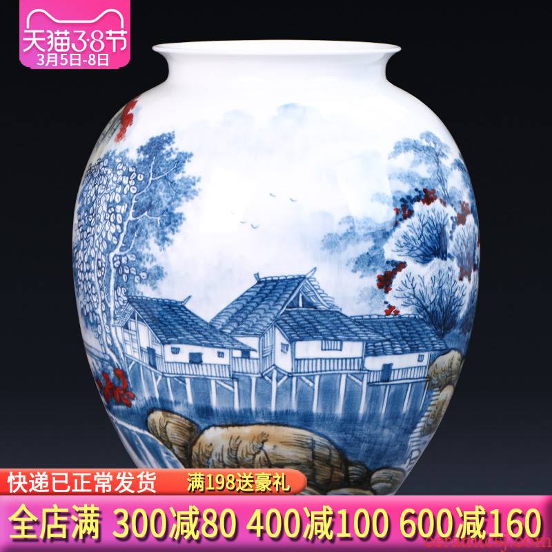 Jingdezhen ceramics famous master hand antique blue and white porcelain vase flower painting and calligraphy study landing place