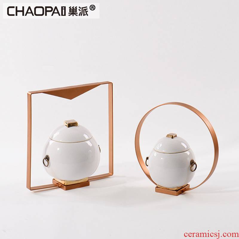 Nest light sent new Chinese style key-2 luxury gold ceramic pot furnishing articles sitting room partition screen wine storage tank soft decoration