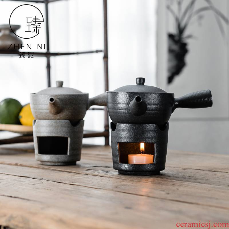 By Japanese coarse pottery mud kung fu tea set side boil pot of alcohol lamp of black tea furnace temperature dry tea ware ceramics