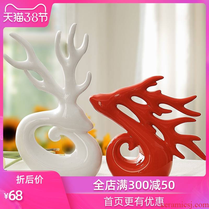 Creative household act the role ofing is tasted wedding gift ceramics handicraft furnishing articles sitting room adornment home decoration couples antlers