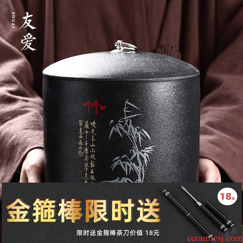 Love purple pu 'er tea cake tin, large boxes ceramic seven loaves white tea caddy fixings coarse pottery seal cylinder household