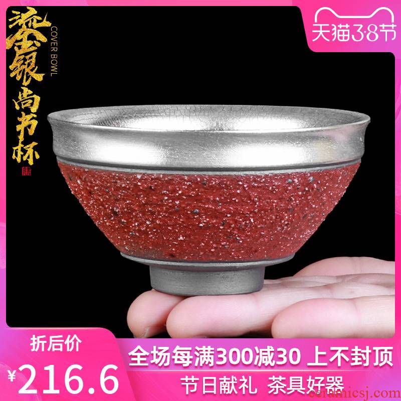 Manual coarse TaoLiu household sample tea cup silver cup men 's singles a vintage kung fu tea master cup single cup size