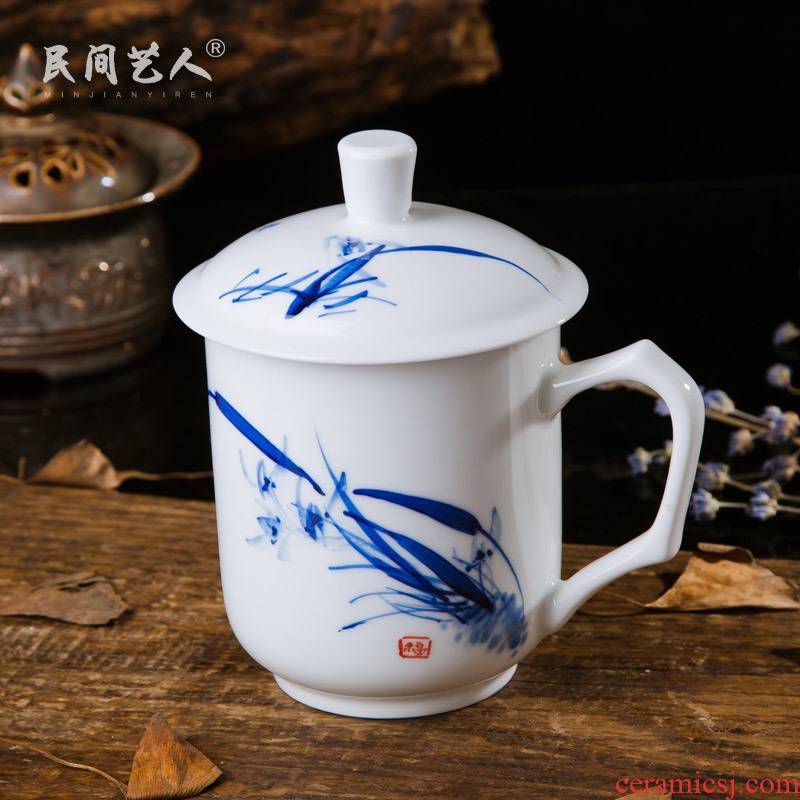 Jingdezhen ceramic hand - made porcelain tea cups with cover office cup tea cup tea cup cup large meeting