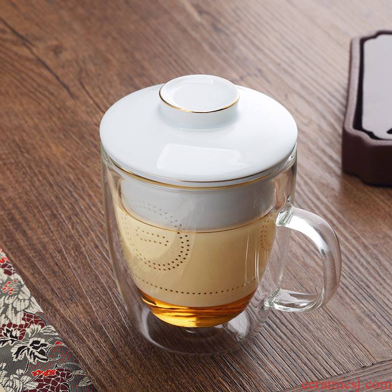 A garden international double layer heat insulation cup against the hot heat resistant glass ceramic filtration separation of tea hand cups