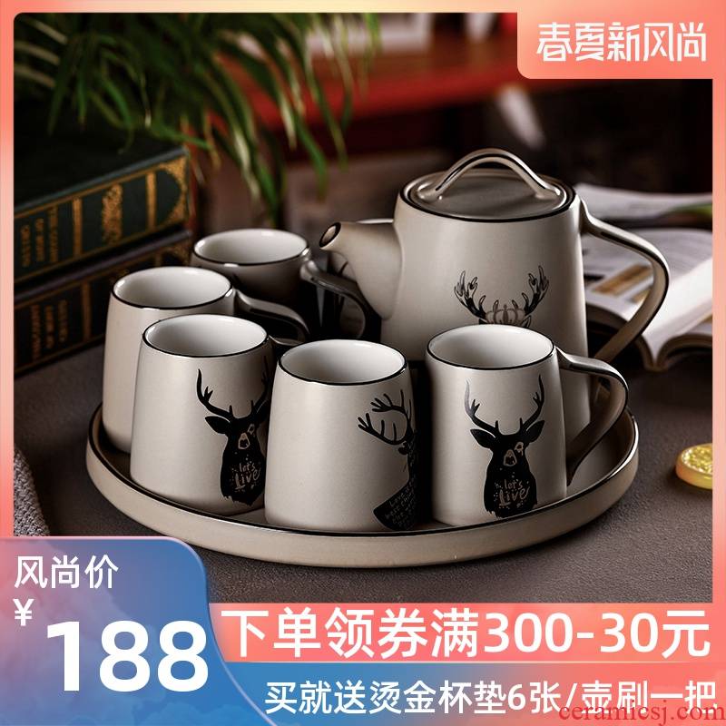 Contracted north European ceramic water with afternoon tea teapot teacup home sitting room suit with tray was cold cold water