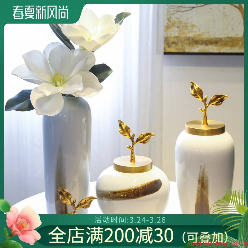 Jingdezhen sitting room porch mesa ceramic big furnishing articles of the new Chinese style decoration to the hotel villa clubhouse simulation flower vase