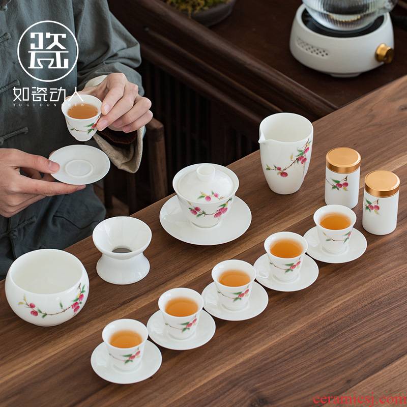 To the as porcelain and moving dehua white porcelain kung fu tea set suit household contracted ceramic tureen tea cup gift boxes sitting room