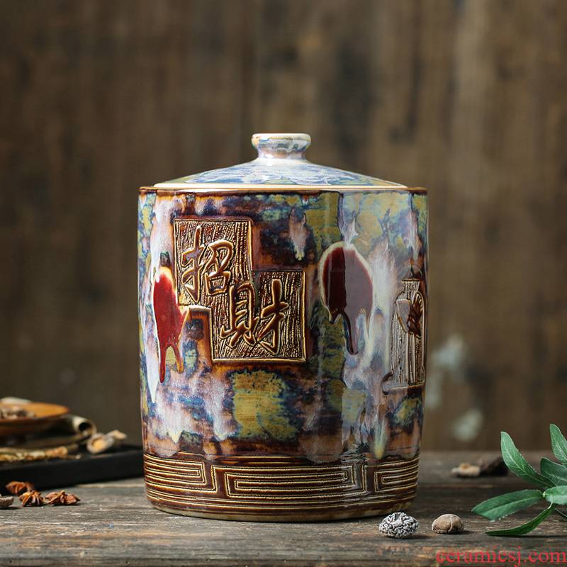 Jingdezhen ceramic barrel household ricer box sealed storage tank of 20 jins 50 kg pickles meat jars with cover