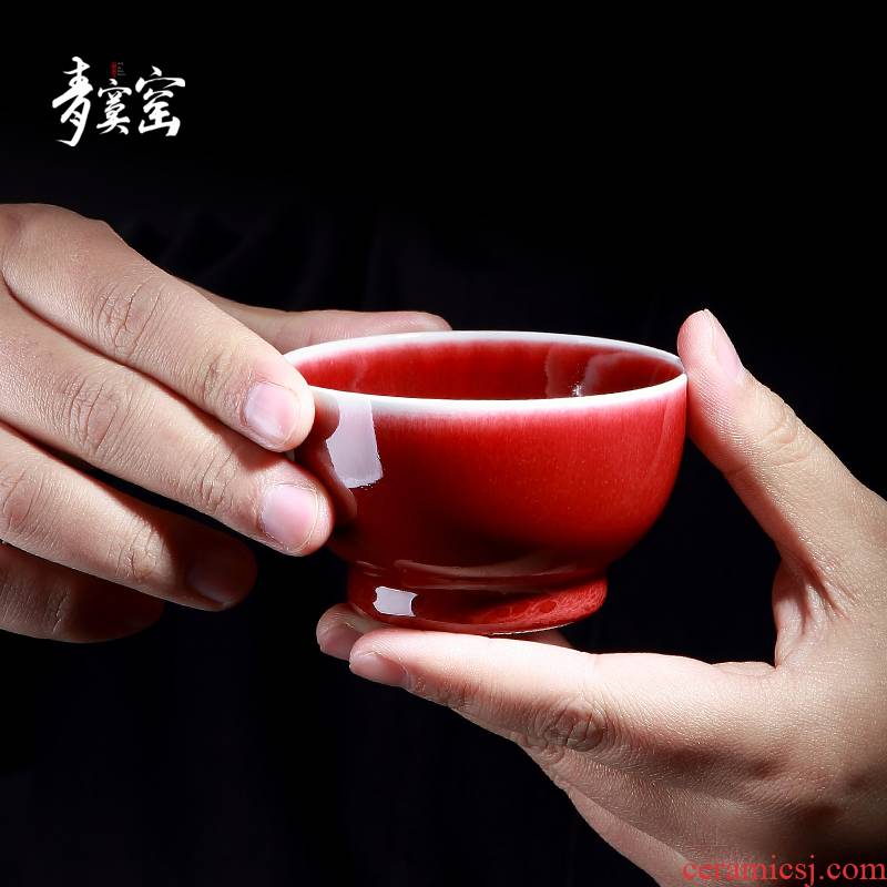 Ruby red glazed green was the master cup of jingdezhen ceramic checking sample tea cup household kung fu tea cups individual single CPU