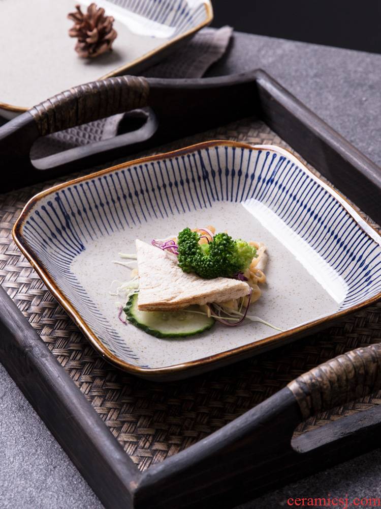 Ceramic sifang dish soup dish dessert plate dumplings plate sushi plate of fruit salad plate hotel tableware