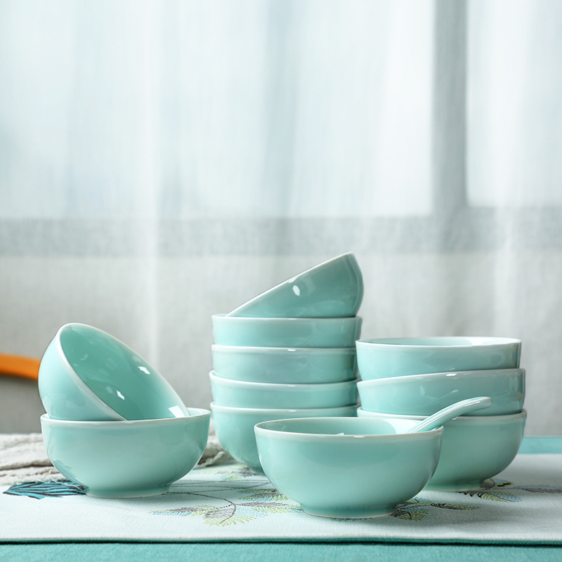 Longquan celadon rice bowls contracted household ceramic bowl 6/8/10 eat rice bowl, small bowl of Japanese tableware suit