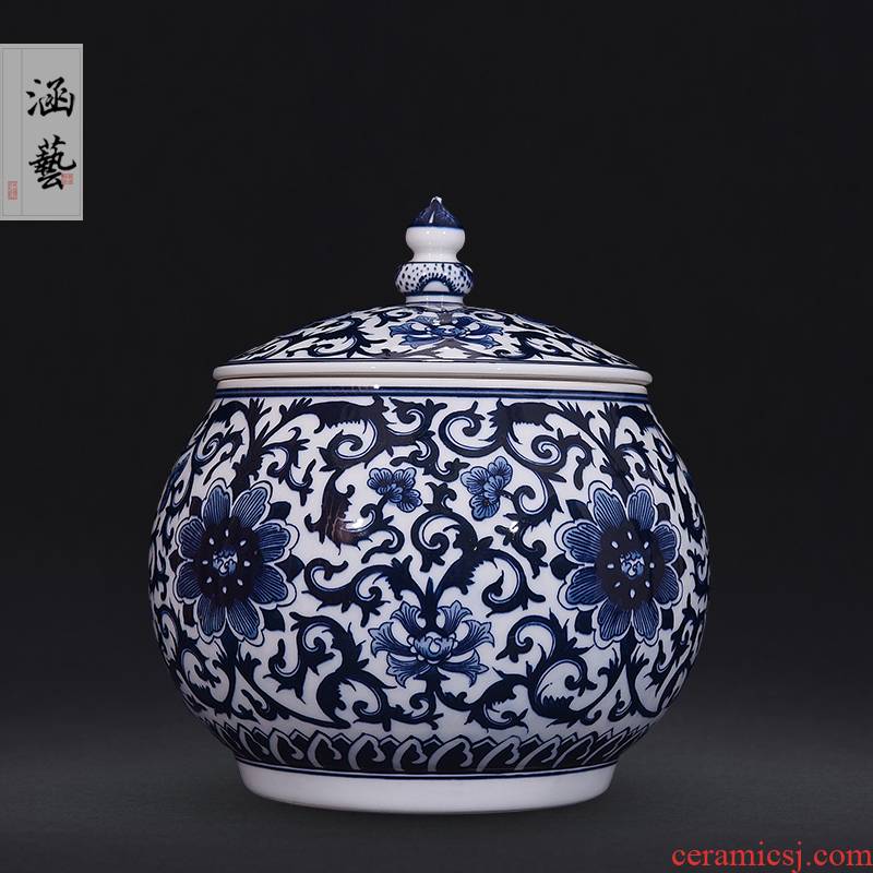 Jingdezhen blue and white flowers around branches ceramic hand - made caddy fixings new Chinese style household adornment furnishing articles of handicraft sitting room