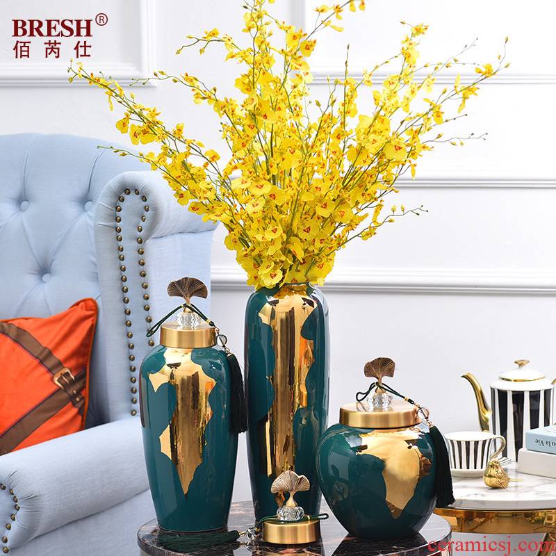 Contracted and I light key-2 luxury furnishing articles pure copper cover ceramic vase sitting room home decoration decoration flower vase