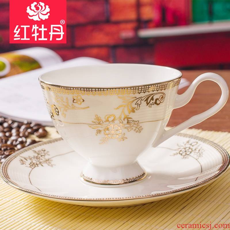 Red peony ipads China coffee cups and saucers ceramic coffee cup English afternoon tea cup with a spoon, household creative keller
