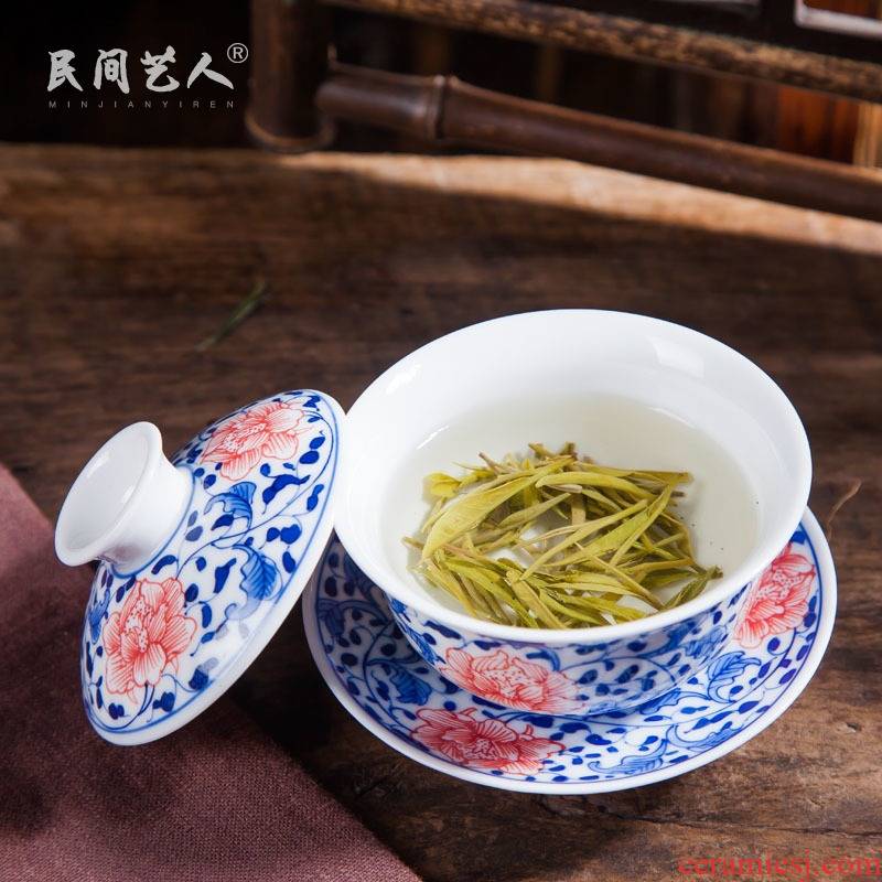 Hand - made porcelain of jingdezhen ceramics youligong only three bowl of tureen kung fu tea cups single cup bowl