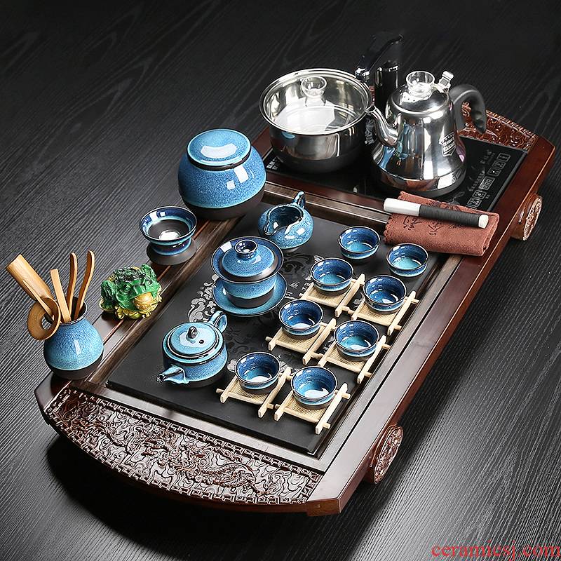 Fully automatic large household ceramics stone tea tray was solid wood tea tea sets of kung fu tea set the snap one induction cooker