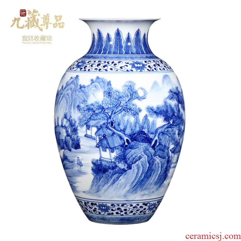 Jingdezhen ceramics thin foetus hand - made scenery blue and white porcelain vases, new Chinese style household porcelain sitting room adornment furnishing articles