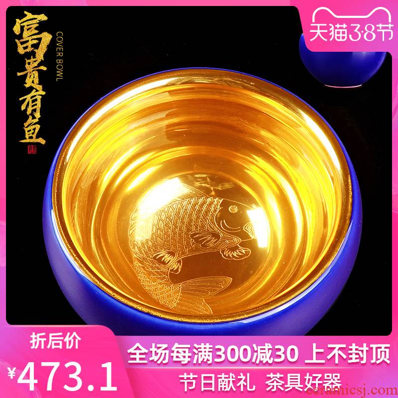 Marigold tea cup sample tea cup single CPU household individuality ceramics craft, 24 k gold master kung fu tea cup