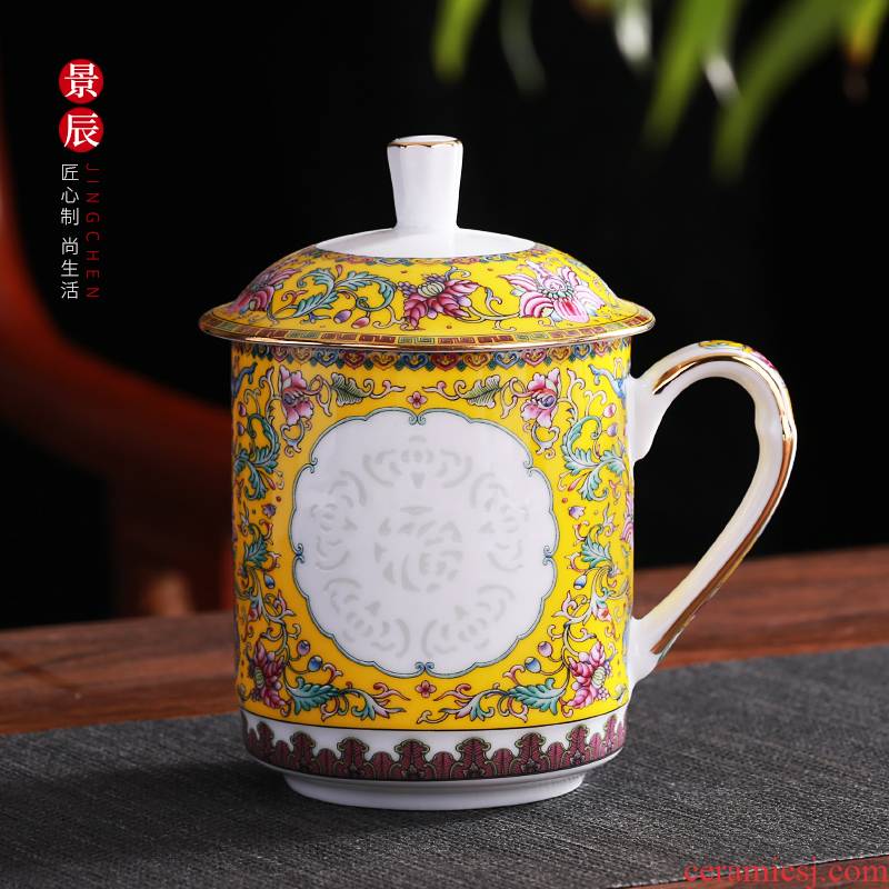 Jingdezhen colored enamel and exquisite tea business meeting office cup ceramic paint mark cup with cover of water glass