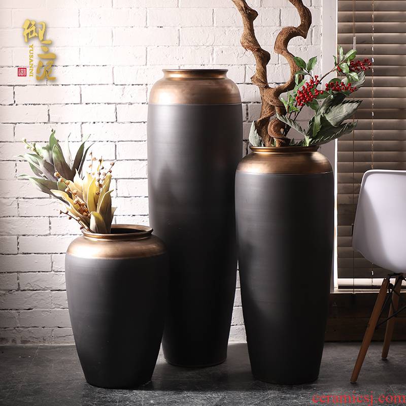 Jingdezhen ceramic big vase furnishing articles flower arrangement sitting room ground POTS to I and contracted Europe type black gold ornament